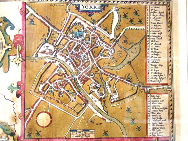 John Speed's 17th century Map of "West Ridinge of Yorkshyre with the Most famous & fair City of Yorke — image 3